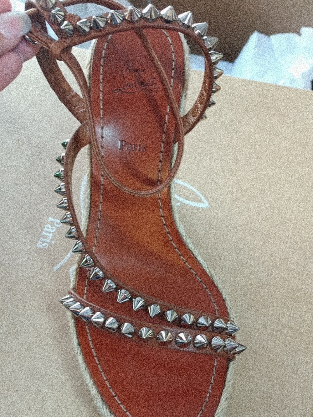 Christian Louboutin Brown Leather Spike-Trim Sandal